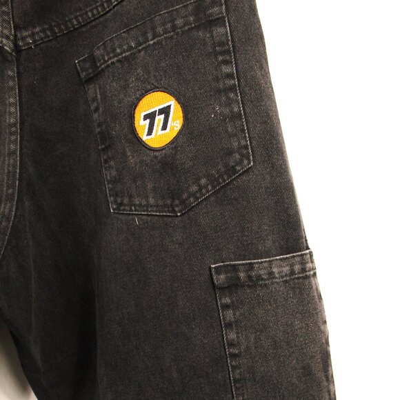 77'S HIP HOP BLACK EMBROIDERED PATCH BAGGY CARPENTER SK8R JEANS SZ Lg GRUNGE - Picture 12 of 14